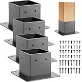 4x4 Post Base, 4Pcs Post Brackets (Inner Size 3.5'x3.5') Heavy Duty Steel Fence Post Anchor for Wood Deck Porch Railing Pergola Mailbox Support Black Powder-Coated