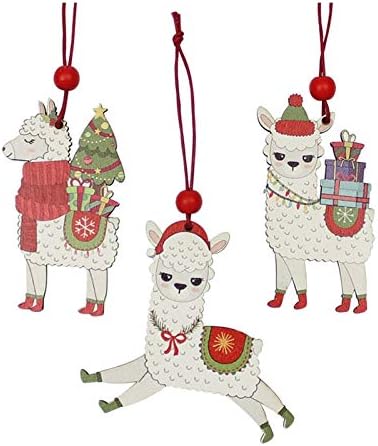 CML 3Pcs Wooden Alpaca Christmas Pendants Ornaments Xmas Tree Hanging Decoration for Home New Year Decor Kids Toys (Color : Random Mixed)