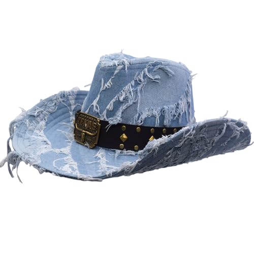 Western Cowboy Hat for Man Women Classic Cowgirl with Buckle Belt Shapeable Wide Brim Outback Hat