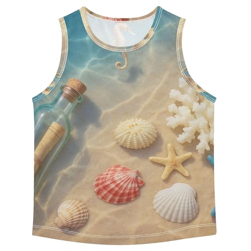 Seashell on The Beach Boys Athletic Tank Tops Sleeveless Summer Vest Tee Workout Shirts for Biking Jogging Beach 3T