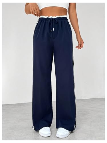 Floerns Women's Striped Side Wide Leg Y2k Pants Drawstring Elastic Waist Casual Baggy Streetwear Pants4