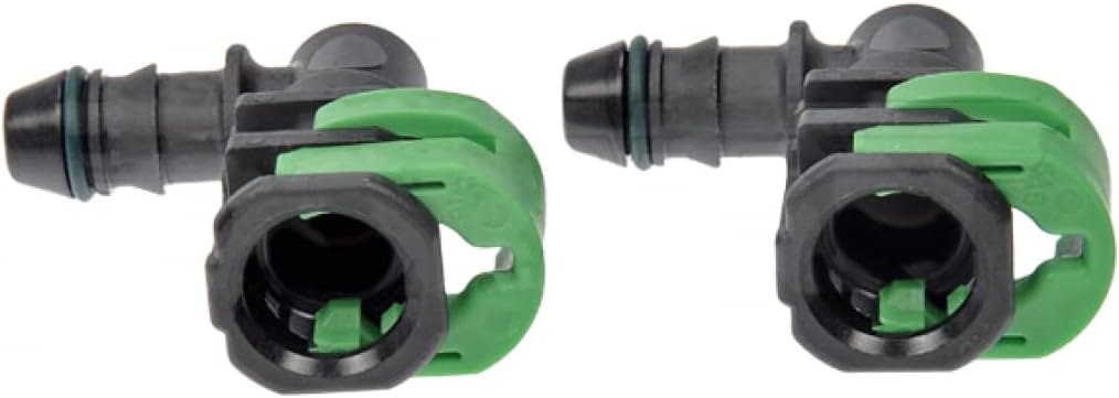 KarParts360 Fuel Line Connector | High Fluorine Fluorocarbon Gasket | 90 degree Angle | Black Color | Female End 1 | Barb, Quick Disconnect End 1 Type