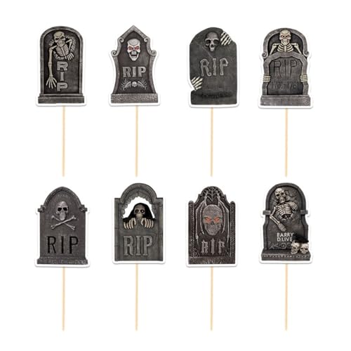 WUSJCOF 8 Pièces Décoration de Gâteau Pierre Tombale pour Halloween, Topper de Cupcake pour Fête d'Horreur Effrayante