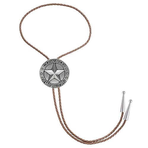 Image of Jeilwiy Bolo Tie for Men Western Cowboy Tie Necklace Gold Bolo Tie Leather Necktie Halloween Tie Accessories for Women