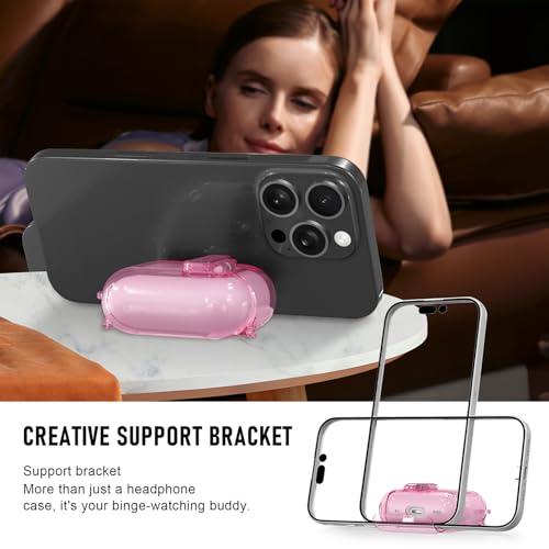 Image of for AirPods Pro 3 Case (2025) with Cleaner Kit, Cute with Lock Clid and Cleaner Kit,[Auto Pop-Up] Soft TPU Clear Cover with Bracket & Dustproof Design for AirPods Pro Case with Keyring(2025)-Pink