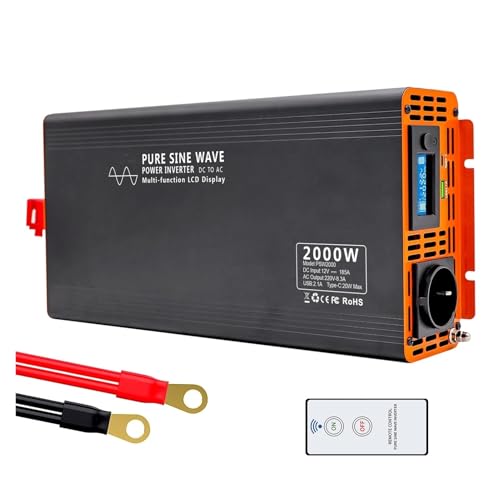 Power Inverter Inversor Portátil para Coche 2000 W Convertidor Voltaje PSW-2000 Inversor Onda Sinusoidal Pura 12 V CC A 72 V CC A 220 V CA Inversor(DC12V to AC220V 50Hz)