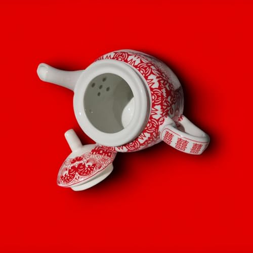 Image of Chinese Tea Gift Set Service Porcelain Tea Pot 4 Cups tray for Adults Men Women Tea Ceremony Wedding Party Home Decor (Double Happiness S)