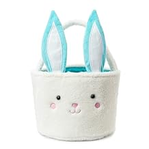 Plush Bunny Basket for Easter Fluffy Easter with with Bunny Ears , Easter Egg Hunts Decorations Candy Gifts Storage Blue White