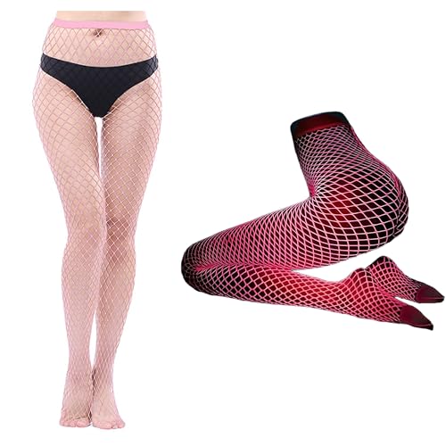Aimery Glow in the Dark Fishnets Stockings, High Waist Tights Party Stockings for Womens,glow in the dark lingerie,glow in the dark clothes,all glow,sexy,Neon Glow Fishnet Socks (one pink)