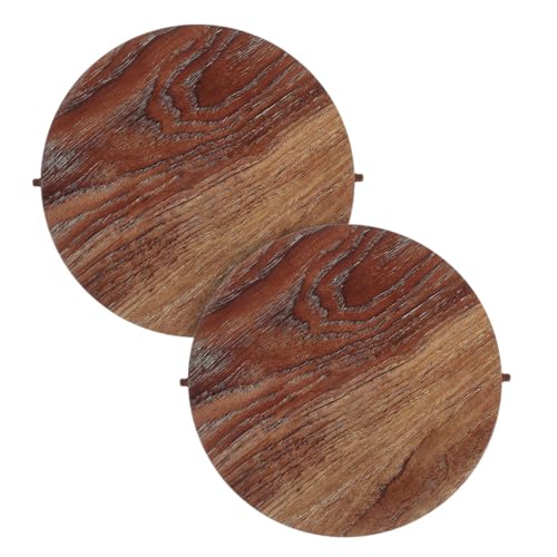 LALAFINA 2pcs Plastic Trash Can Lids with Wood Grain Look Replacement Waste Bin Covers Easy Install Outdoor Garbage Can Accessories Odor Containment Smooth Surface Cleaning