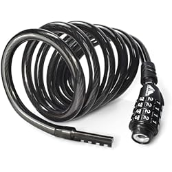 MARQUE Combination Bike Lock Cable- 3/8 inch (5FT, 10FT, 15FT, 25FT) Resettable Combination Lock, Anti-Theft Coiled Secutiry Cable for Bicycles, Kayaks, Paddle Boards, Gates and Outdoor Gear (5 FT)