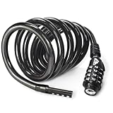 MARQUE Combination Bike Lock Cable- 3/8 inch (5FT, 10FT, 15FT, 25FT) Resettable Combination Lock, Anti-Theft Coiled Secutiry Cable for Bicycles, Kayaks, Paddle Boards, Gates and Outdoor Gear (5 FT)