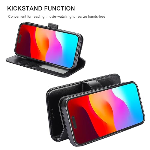 Bocasal Detachable Wallet Case for iPhone 15 Plus RFID Blocking Card Slots Holder Premium PU Leather Magnetic Kickstand Shockproof Wrist Strap Removable Flip Protective Cover 5G 6.7 inch (Black) by Bocasal - Image 6