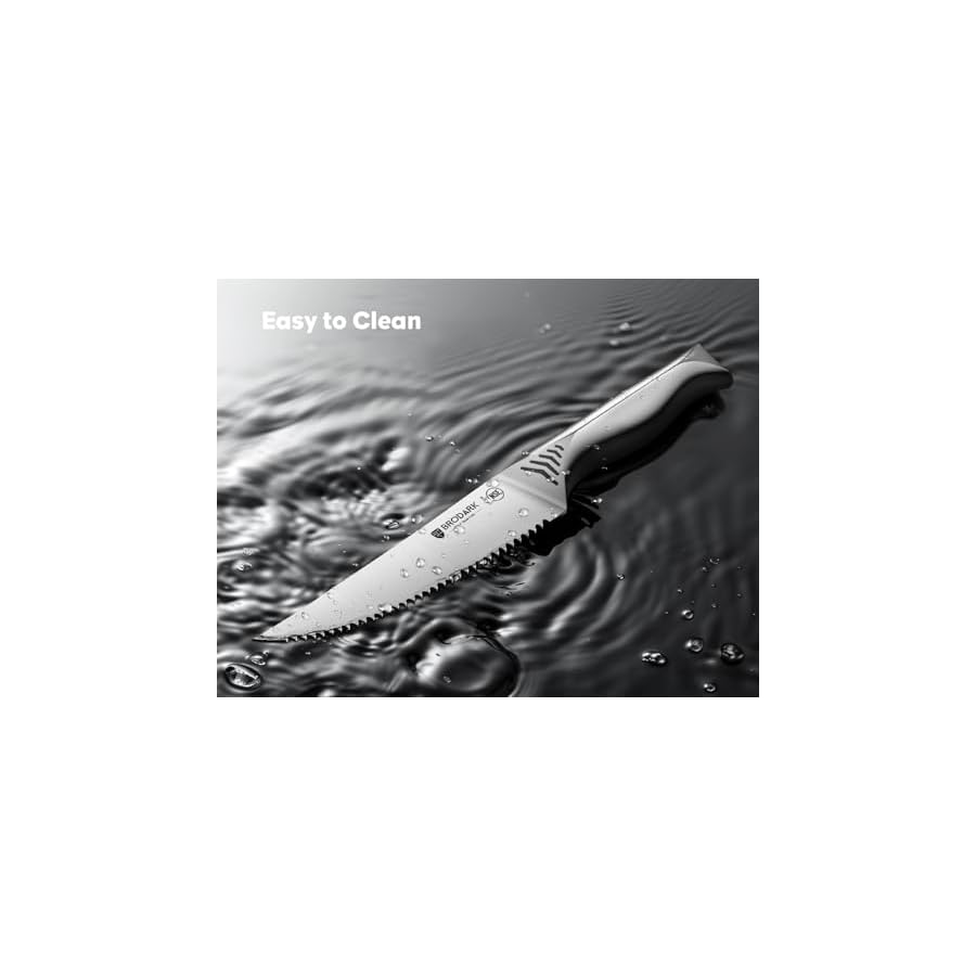 BRODARK Steak Knives Set of 8, 4.5 Inch Serrated Steak Knives, High Carbon Stainless Steel Kitchen Steak Knife Set, Never Need Sharpening, NSF Certified, Shark Series