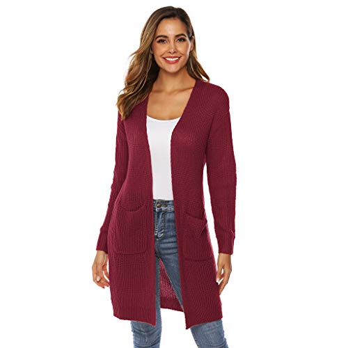 Women's Knitwear Long Sleeve Jacket Soft Knit Casual Cardigan Sweater Coat with Pockets