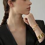 Mchic 60mm Waterproof 316L Stainless Steel Round Smooth Bracelet Bangle Women Minimalist 18k Gold Color Texture Charm Jewelry