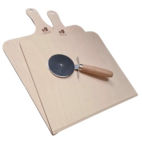 Natürliche Lebensfreude - Pizzamesser + 2 Stück Pizzaschieber aus Birken Holz - Pizzaschneider - Ø 30 cm - 100% Made in Germany - Brotschieber - Brotschaufel - Pizzaschaufel - auch für Flammkuchen Cover