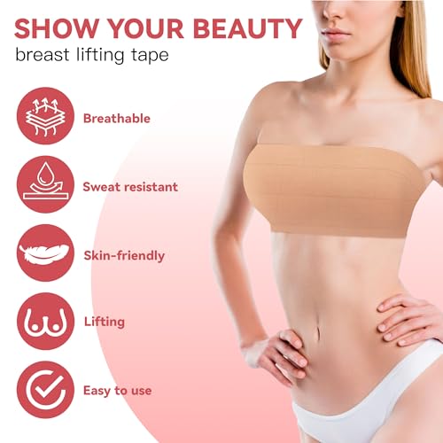 2 Pcs Boob Tape for Breast Lift - BoobTape with 10 Pcs Pasties,Body Tape for Women Invisible Breast Bra Tape3