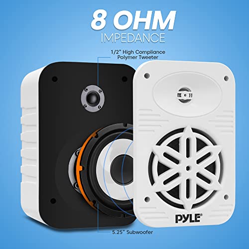 Image of PyleUsa Indoor Outdoor Speakers Pair-500 Watt Dual Waterproof 5.25 inch 2-Way Full Range Speaker System w / 1 /2 inchHigh Compliance Polymer Tweeter - in-Home, Boat, Marine,Deck,Patio,Poolside (White) PDWR55WT
