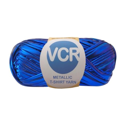 Image of VCR Shine Dark Blue Metallic T-Shirt Yarn, 100 Grams, 100% Metallized Craft Yarn, Pack of 1 Yarn, Suitable for Handbags, Tote Bags and Sling Bags
