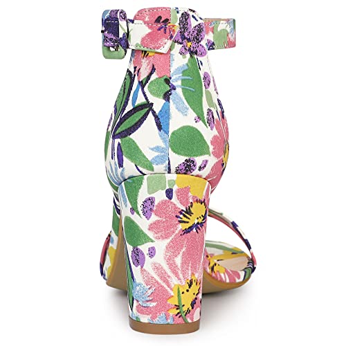 Image of Allegra K Women's Floral Print Open Toe Block High Heels Summer Sandals