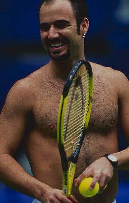 Andre Agassi Tennis Legend Bare Chested Holding Raquet 35mm Film Slide