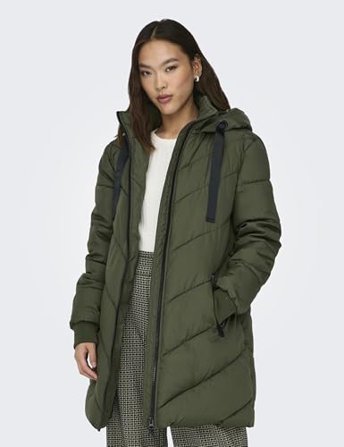 JDY Damen Steppjacke JDYSkylar Padded gesteppter Parka mit Kapuze 15207784 Forest Night/Black M