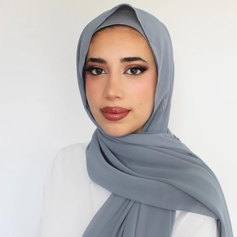 6 Pieces Chiffon Hijab Sets with Matching Color Undercap Inner Caps Shawl Scarves for Women Jersey Muslim Turban3