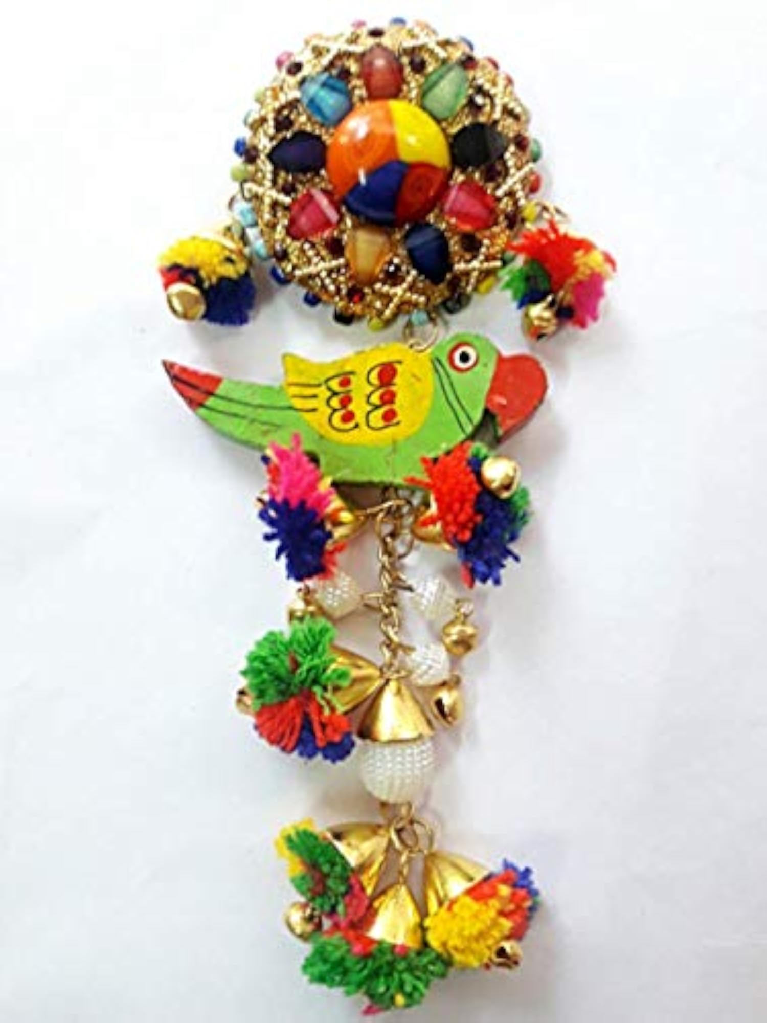 Multicolour Pom Pom Decorative Parrot Hanging Brooch