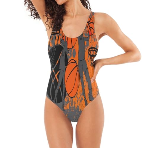 RPLIFE Traje de baño de baloncesto para mujer, espalda baja, traje de baño de una pieza con acolchado, Baloncesto, Large