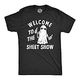 Mens Welcome to The Sheet Show T Shirt Funny Halloween Partying Bedsheet Ghost Tee for Guys Funny T Shirts Halloween Apparel for Men Cool Drinking Short Black - XXL