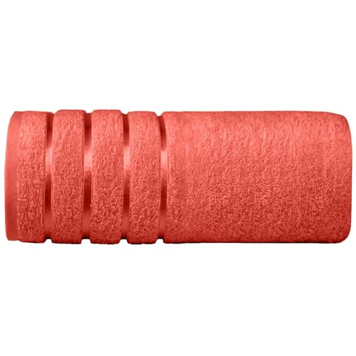 Image of Elegant Comfort 100% Turkish Cotton 4 Lines Viscose Stripe Jumbo Bath Towel - Hotel Spa Quality Extra Large 35 x 70 Inch Bath Towel Ultra Soft, Super Absorbent Quick Dry Large Bath Towel, Coral