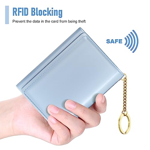 Image of Rouidr Womens Wallet, Small Slim RFID Card Wallets for Women, Cute Front Pocket Trifold Leather Card Organizer with 7 Slots & ID Window, Blue