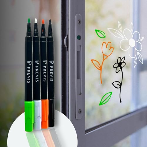 PREVIS Kreidestifte für Fenster Abwaschbar -Fensterstifte Abwaschbar mit Feiner Spitze 4er Set (Weiß, Schwarz, Orange & Grün) - Fenster Stifte - Ideal für die Gestaltung lebendiger Kunst PREVIS Kreidestifte für Fenster Abwaschbar -Fensterstifte Abwaschbar mit Feiner Spitze 4er Set (Weiß, Schwarz, Orange & Grün) - Fenster Stifte - Ideal für die Gestaltung lebendiger Kunst