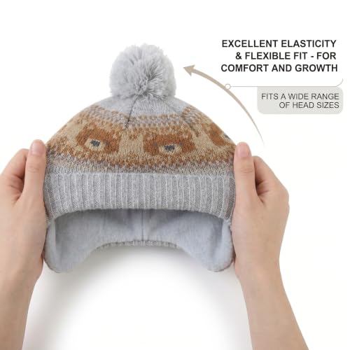 Image of LMLALML Boys Winter Hat Earflap Knitted Beanie for Kids Warm Fleece Lined Thicken Hat for Baby