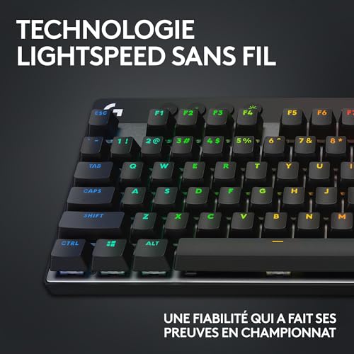 Logitech G PRO X TKL LIGHTSPEED clavier de jeu sans fil, ultra-portable, sans pavé numérique, LIGHTSYNC RVB, touches en PBT, switchs Tactile (GX Brown), AZERTY Français, PC - Noir