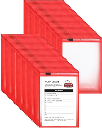 Nezyo Dry Erase Pockets, Letter Size 9.5 x 12 in, Red, 100 Pcs