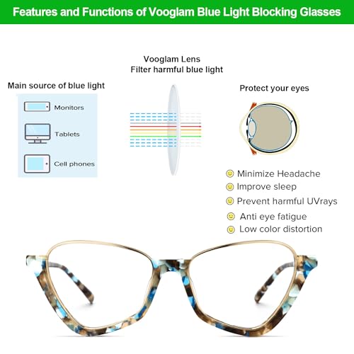 Image of VOOGLAM Stylish Blue Light Blocking Glasses for Women Anti Eyestrain UV Eyewear Adelio