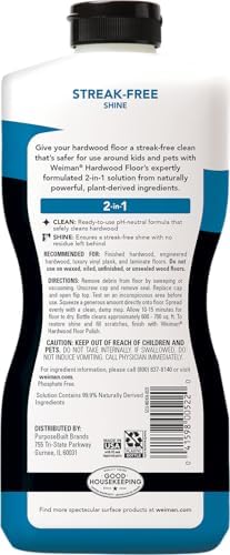 Weiman Wood Floor Cleaner - 32 Ounce For Hardwood, Finished Oak, Maple, Cherry, Birch, Engineered, and More Professional, Safe, Steak-less