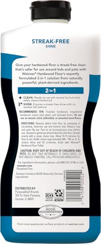 Weiman Wood Floor Cleaner - 32 Ounce For Hardwood, Finished Oak, Maple, Cherry, Birch, Engineered, and More Professional, Safe, Steak-less