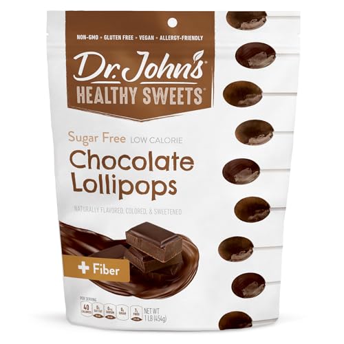 Dr. John’s Sugar Free Candy, Healthy Lollipops with Zero Sugar, Low Calorie Snacks, Keto Friendly Hard Candy Sweets, Chocolate Oval, 60 Count, 1 LB