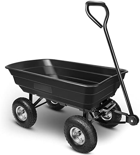 Garden Dump Cart Heavy Duty Utility Wagon Carrier with Pneumatic Tires 600lbs for Gardening Lawn Yard Trolley Cart, Black