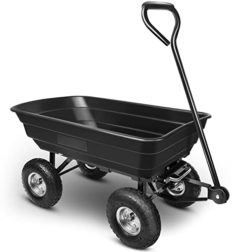 Garden Dump Cart Heavy Duty Utility Wagon Carrier With Pneumatic Tires 600Lbs For Gardening Lawn Yard Trolley Cart, Black #TOP16