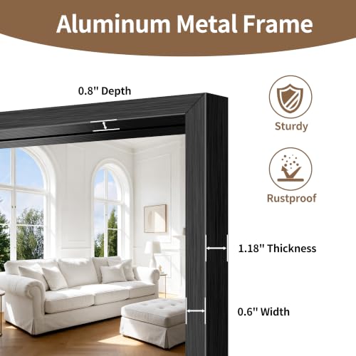 Image of Black Rectangle Mirror, 48 x 36 Inch Large Bathroom Mirrors for Over Sink, 0.6 inch Thickened Deep Frame Rectangular Wall Mirror, Brushed, Tempered Glass, Antirust, Horizontally /Vertically