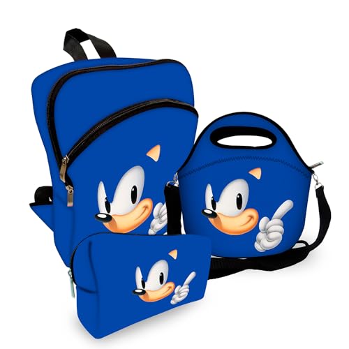 Kit Mochila Escolar + Lancheira + Estojo Sonic Azul