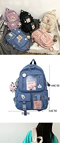 GGOOB Kawaii Backpack with Pins Kawaii School Backpack Cute Aesthetic Backpack Cute Kawaii Backpack for School (Beige, With Accessories)4