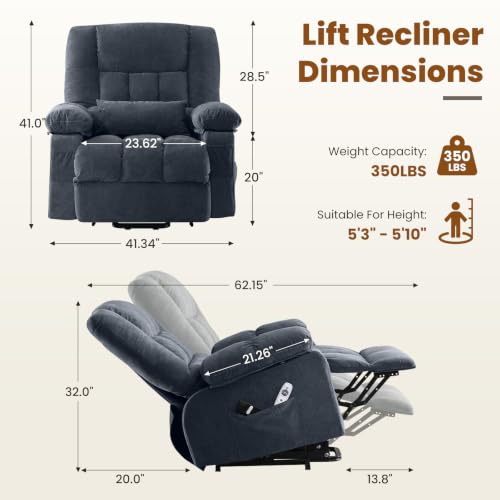 Image of BOSMILLER Electric Power Lift Recliner Chair Sofa with Massage and Heat for Elderly,Lift Chair with Front Pocket & Side Pockets for Living Room
