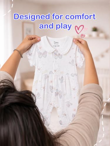 Image of Kidbea Bamboo Viscose Baby Romper, Half Sleeves Printed Bodysuit for Kids