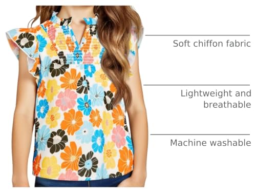Image of Haloumoning Girls Ruffle Short Sleeve Floral Chiffon Blouses Kids Summer Shirts Tops 5-14 Years