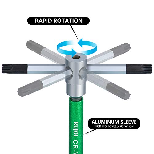 RUJOI T Handle Allen Wrench Set,6PCS T-Handle Hex Key with Speed Sleeves for Fast Spinning,Sliding Top Handle for“T " or“L”Shape for T Handle Driver, T handle set store in Folded BAG (Green-Trox)